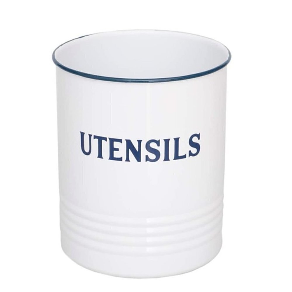 Utensil Holder Vintage Style Metal Freestanding 5 in x 5 in x 6 in White/Blue - Picture 2 of 10